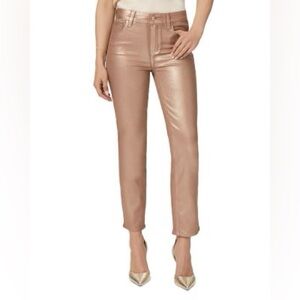Paige Cindy High Rise Coated Straight Leg Jeans in Pink Champagne 26 NWT